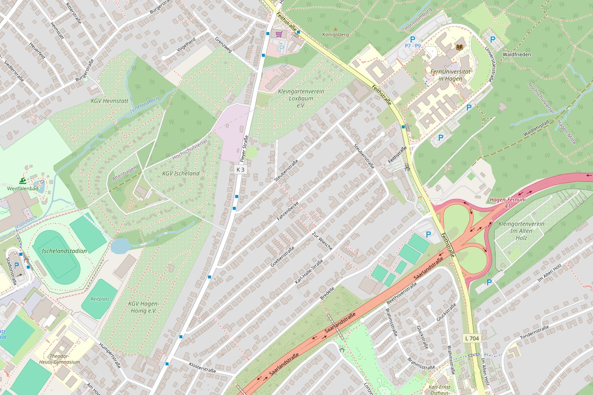 Karte: Fahrenbecke 27a in Hagen, zwischen FernUniversität und Ischelandstadion